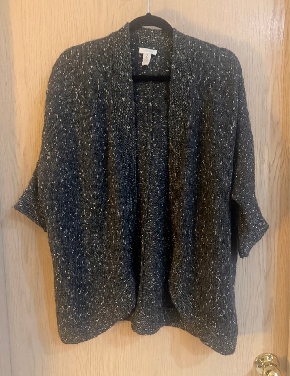 Chico’s Black Metallic Shimmer Open Front Cardigan Large